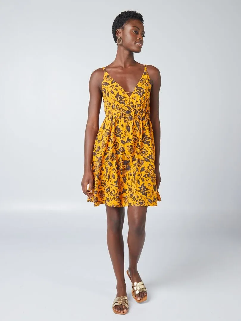 Robe courte imprimée à fines bretelles - Orange