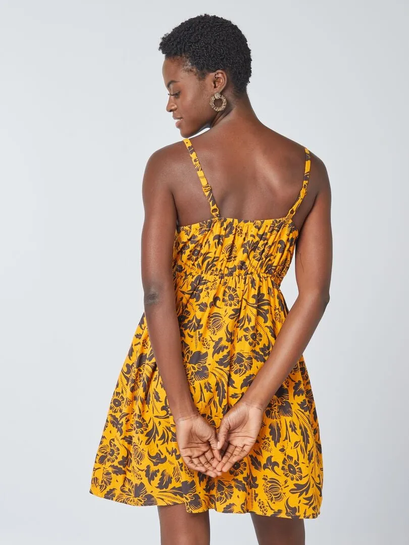 Robe courte imprimée à fines bretelles - Orange